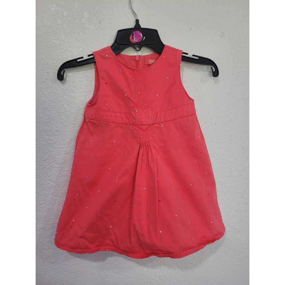 Gymboree Baby Girls 12-18M Coral Pink Embroidered Heart Sleeveless Dress 2004 #5